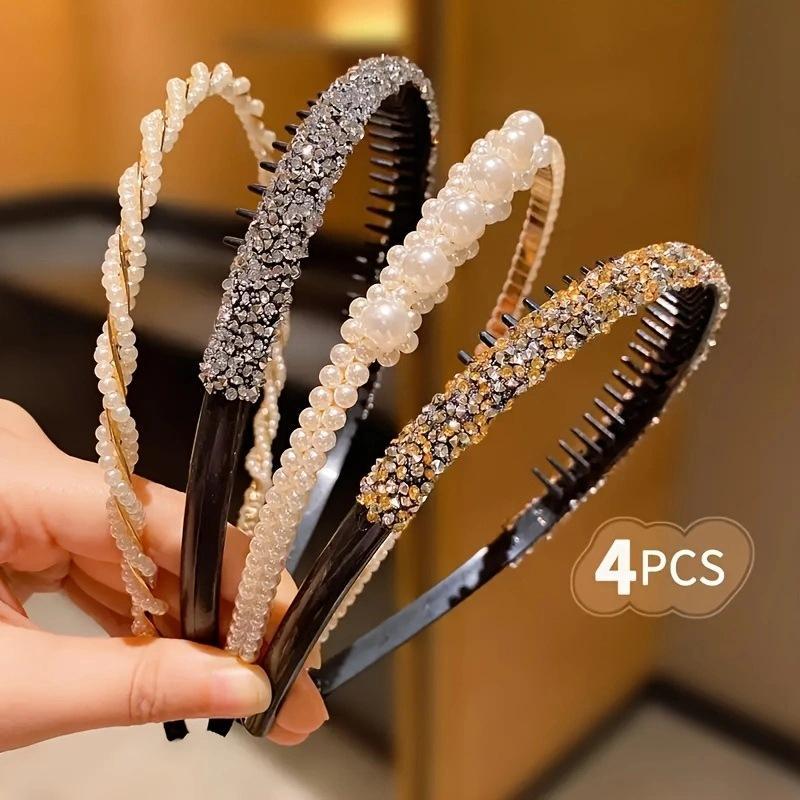 Shiny Rhinestone Headband Non Slip Teeth Design 1/2/4/5/6Pcs Fashion Hair Band for Girls Prom Daily Outing Party Wear