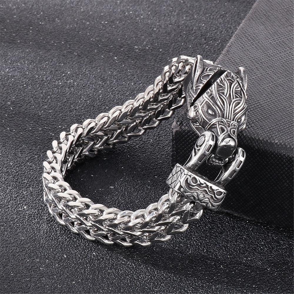 Punk Vikings Norse Wolf Bracelets Men Stainless Steel Biker Animal Bangles Nordic Mythology Jewelry Wolf Snake Eagle