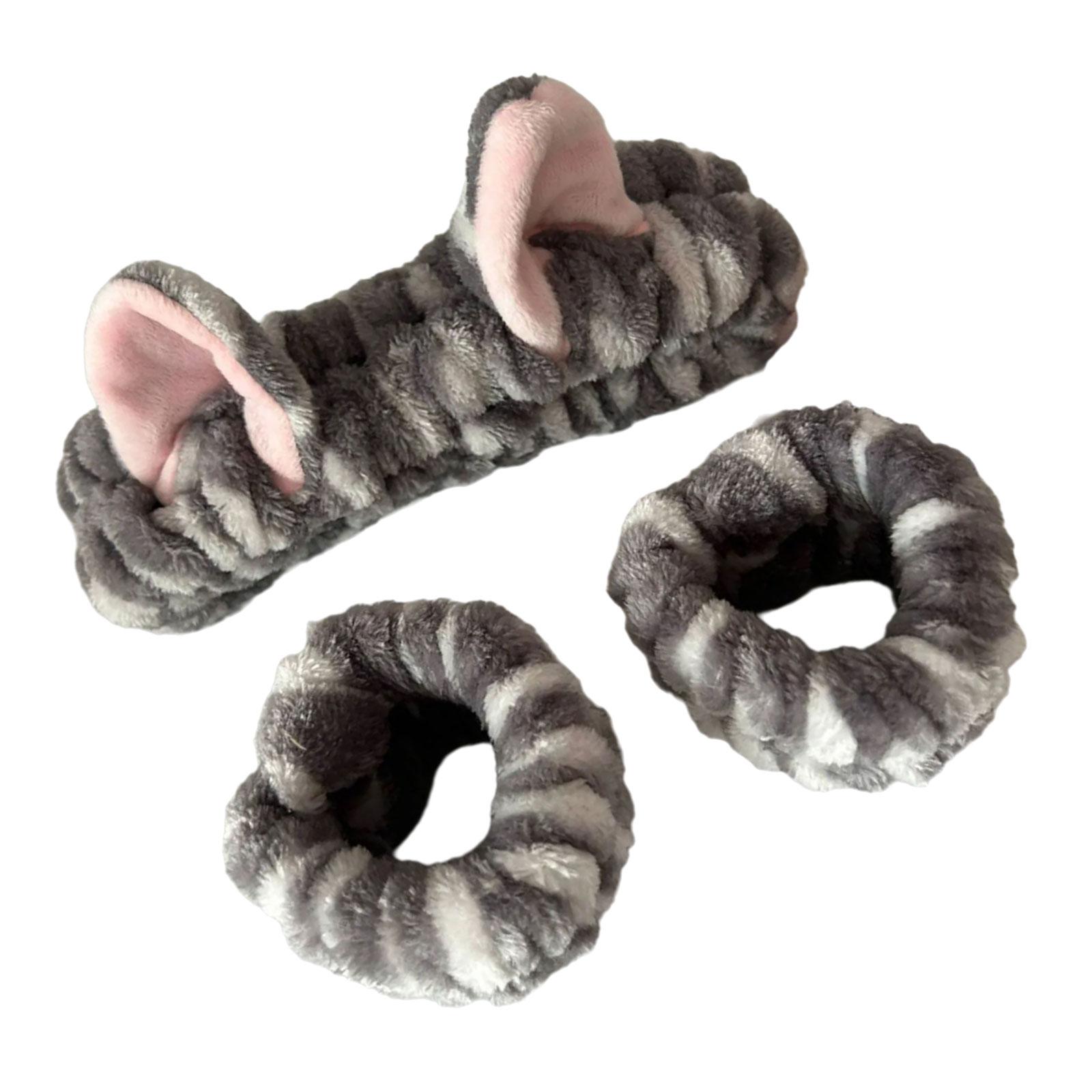 

Стильная повязка на голову с кошачьими ушками и напульсником для умывания лица для женщин, аксессуары для ухода за кожей и макияжа для повседневного использования 4