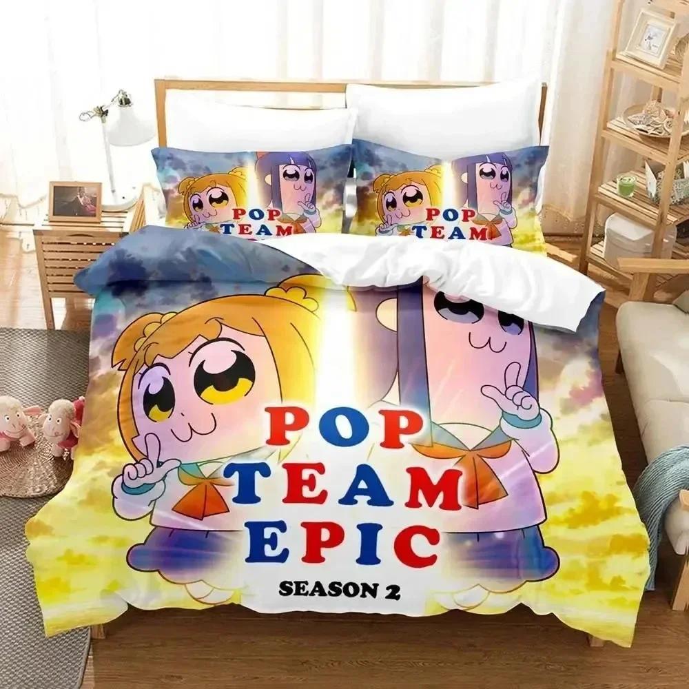 3D Print Anime Pop Team Epic Comfortable Duvet Quilt Cover Pillowcase Bedding Set Children Bedroom Decoration Home Textile