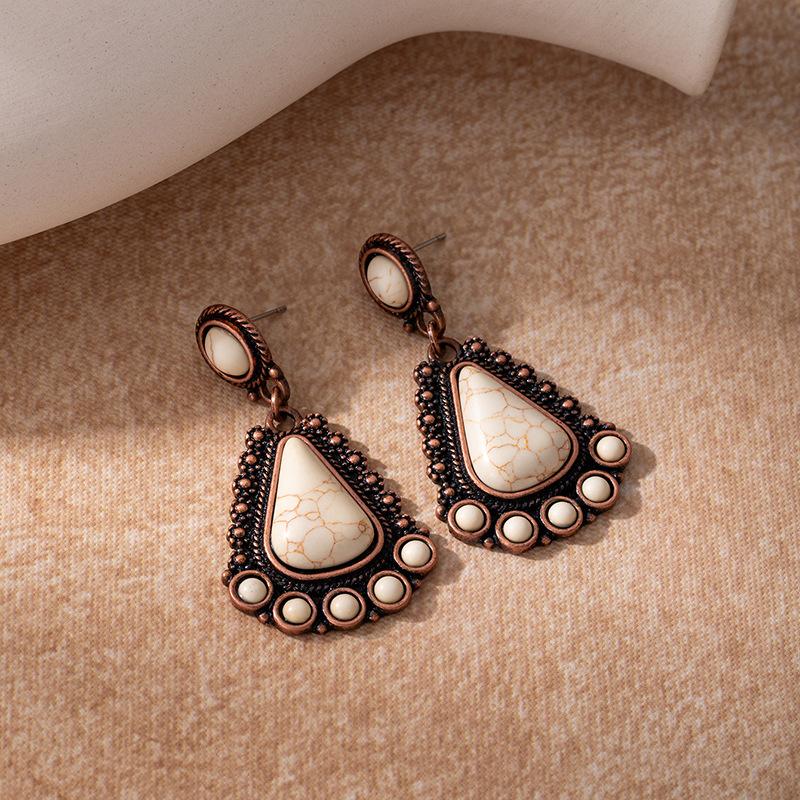 Bohemian Turquoise Geometric Drop Earrings Vintage Statement Dangle Earrings for Women Retro Fashion Jewelry Trendy Boho Accessories