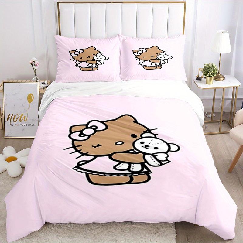 

3 шт. Набор постельного белья Hello Kitty, Плюшевый мишка, Дышащий полиэстер, Мягкий пододеяльник и 2 наволочки, Подходит для всех сезонов, 082675b 135x200cm