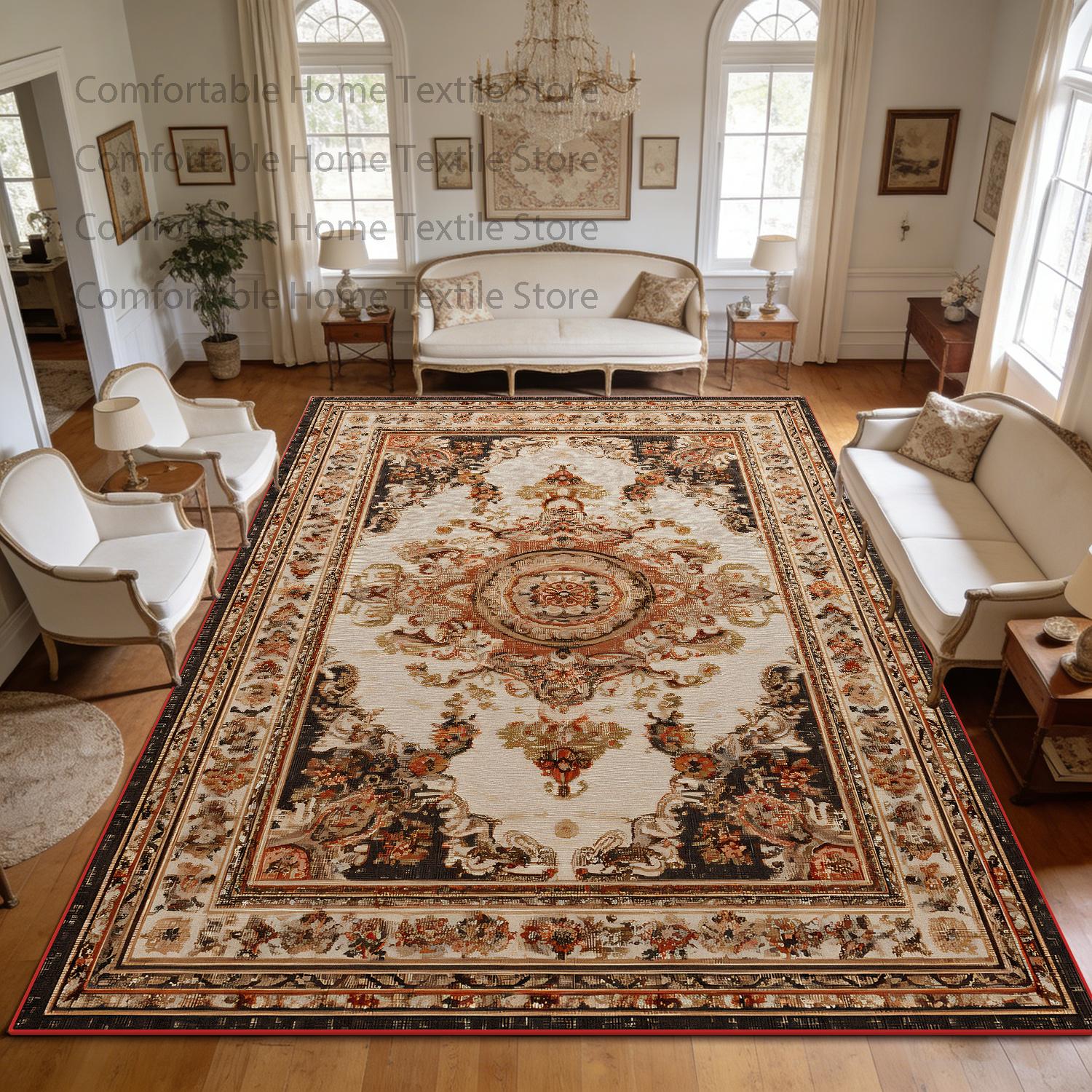 

Classic Persian Style Antiskid Living Room Carpet Decoration Bedroom Bedside Washable Rug Large Area Lint-free Luxury Floor Mats 60x90cm