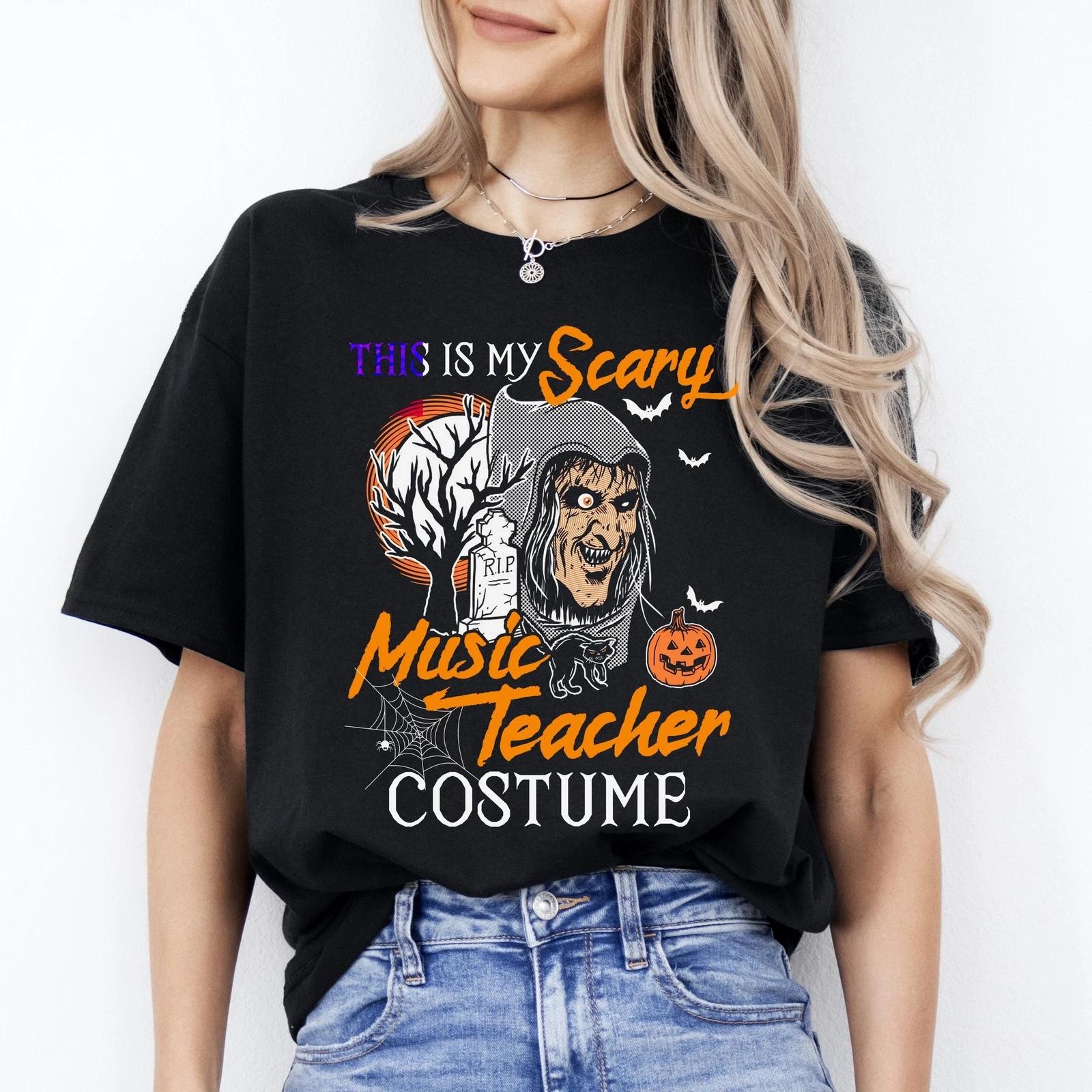 Scary Music Teacher Halloween Unisex T-Shirt school music teacher witch tee Blac 3XL