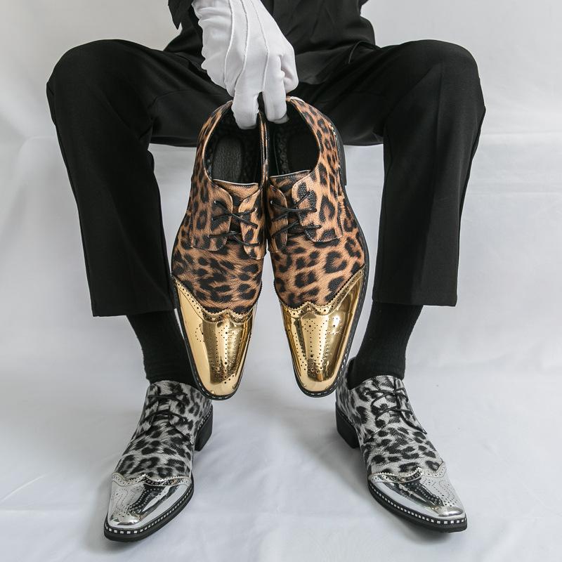 22 autumn and winter new European and American leopard print business dress leather shoes large size groom wedding shoes