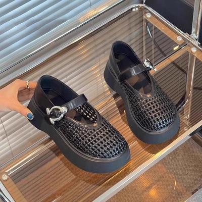 Hollow Woven Breathable Mesh Shoes 2025 Spring and Summer New Versatile Loafers Thick Sole Heightening Shallow Mouth Mary Jane Single Shoes