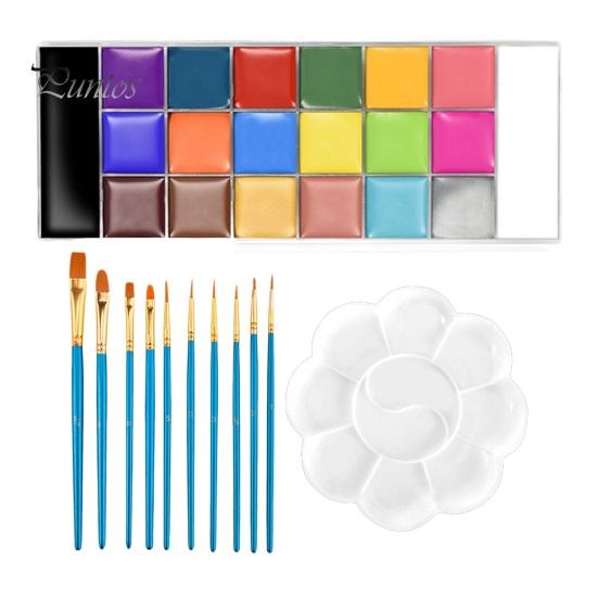 

Палитра красок для лица, 20 цветов, с 10 кистями, крем для рисования лица, Хэллоуин, Рождество, косплей, вечерние, боди-арт, паста для макияжа разноцветный