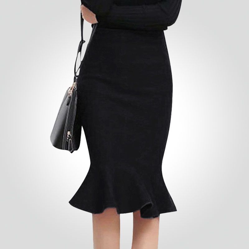 

Модная элегантная облегающая юбка-футляр средней длины и длинная юбка-годе Black L