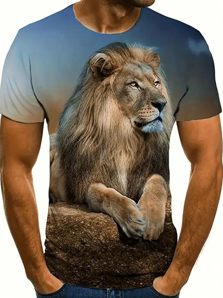 Summer Lion Animal Graphic T-Shirts 3D Print Men's Fashion Short Sleeve O-Neck T Shirt Casual Harajuku Y2K Top Tees Men Clothing