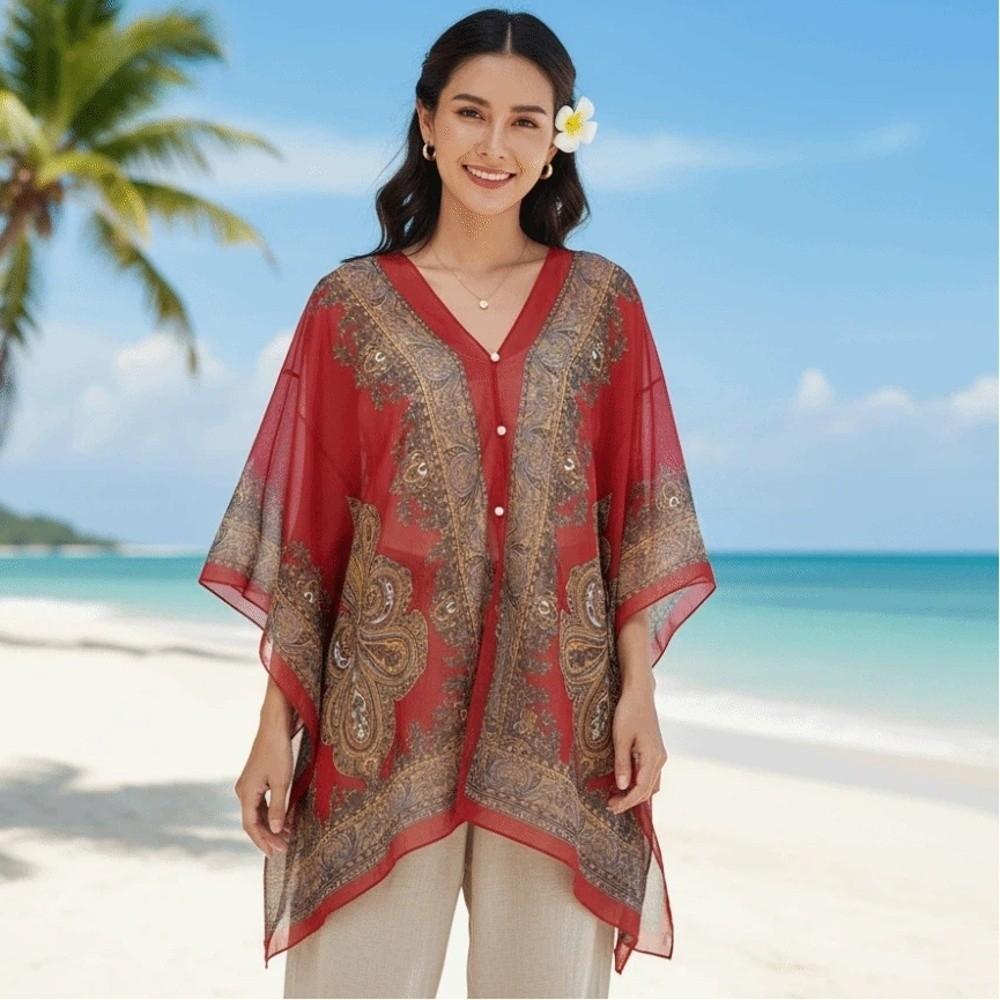 Long Sunscreen Thin Large Scarf Breathable Seaside Vacation Cloak Big Printed Flower Shawl  Summer