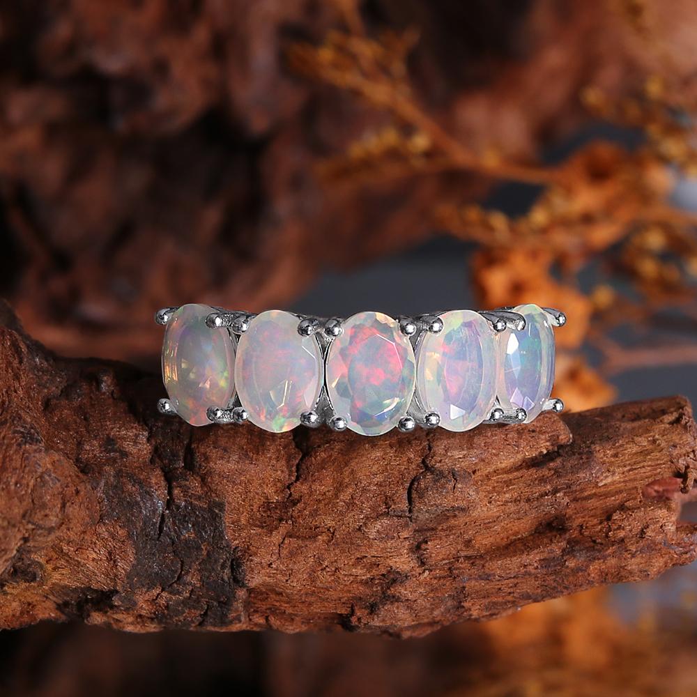 Classic Design 925 Sterling Silver Ring Natural Oval 5*7mm Opal Real Gemstone Fine Jewelry for Women Engagement and Wedding Gift