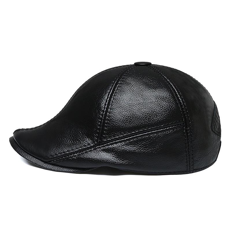 ZHENYUEQI Men's Top-Grain Cowhide Winter Cap