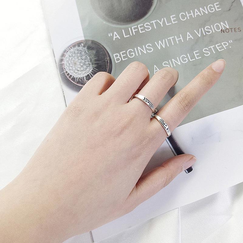 Frosted Retro Morning And Evening Couple Ring Simple Valentine'S Day Gift Open Star And Moon Ring Ring