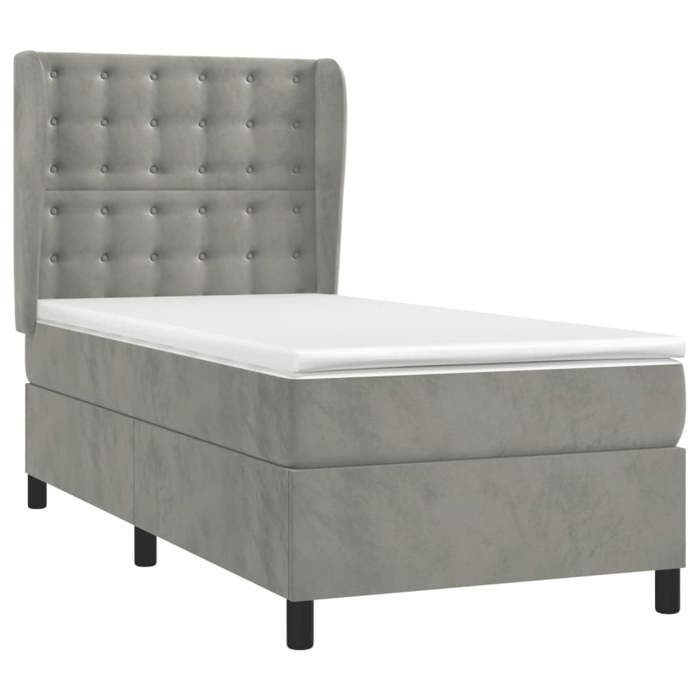 Exclusive House - Slatted Bed Base and Mattress Light Grey 100x200cm Velvet