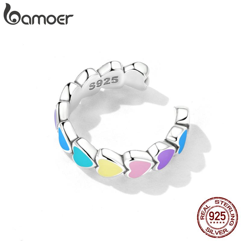 

BAMOER, настоящее серебро 925 пробы, радужное сердце, моно-каффы для женщин, модные красочные зажимы для ушей, изысканные универсальные ювелирные изделия 925 silver