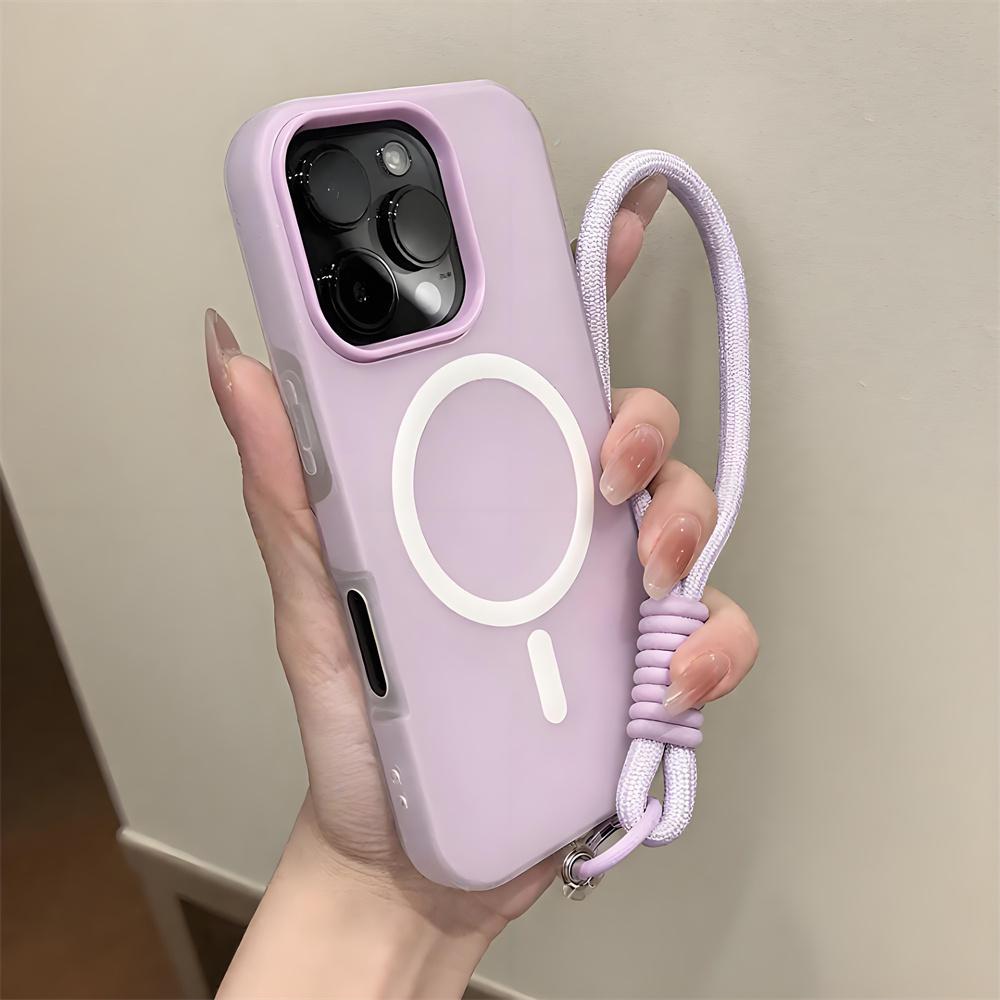 Couleur bonbon 2 en 1 Dragonne pour poignet et main Étui magnétique pour iPhone 17 16 15 14 Plus 13 12 Pro Max 11 pour Coque Magsafe Avec dragonne