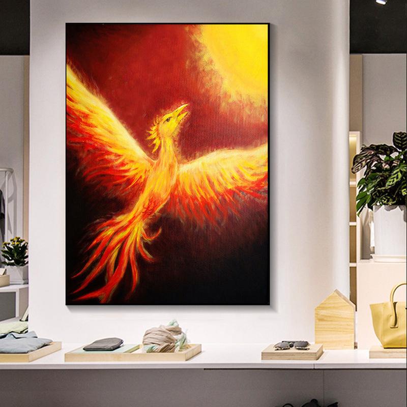 Wandbild „Blauer Phönix“ 30x40 Cm – Chinesischer Glücksvogel Auf Leinwand Mit Innenrahmen