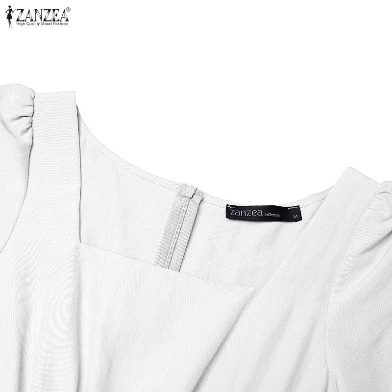 ZANZEA Women Elegant Square Collar Casual Short Sleeve Wide Leg Jumpsuits