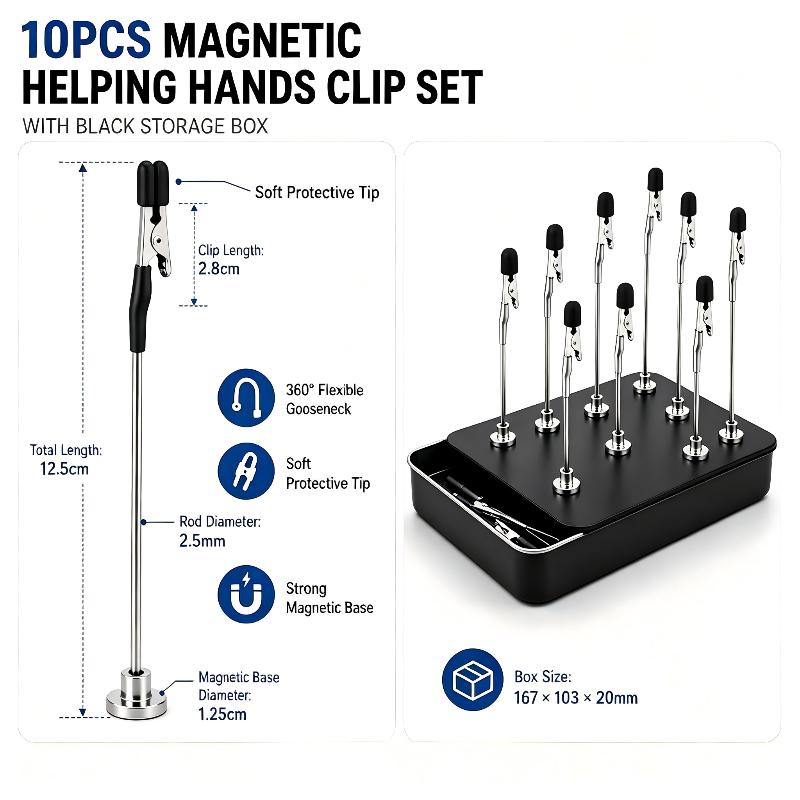 10Pcs Magnetic Soldering Helping Hands, Flexible Pcb Holder With Alligator Clips & Storage Box For Electronics Repair Diy