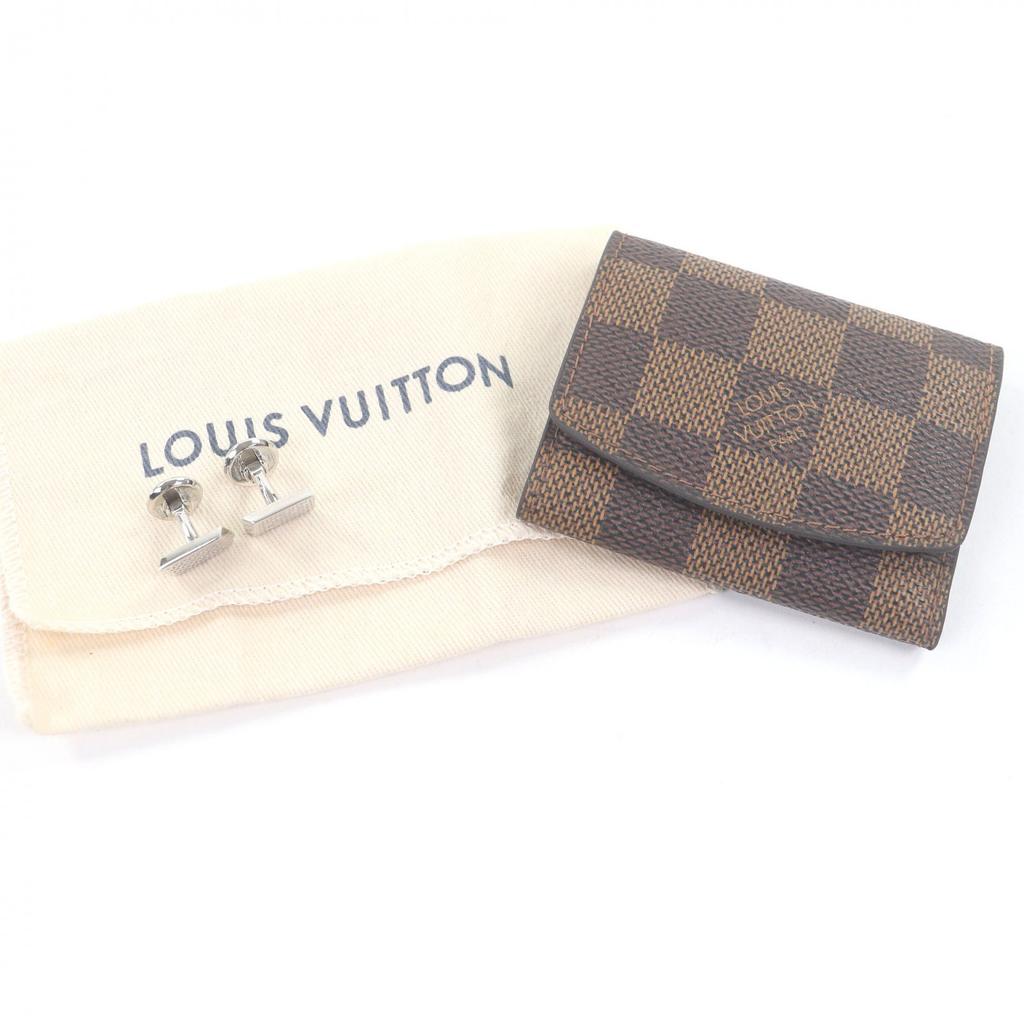 Excellent LOUIS VUITTON Cufflinks Cufflinks Damier Heritage Logo Square Silver Used