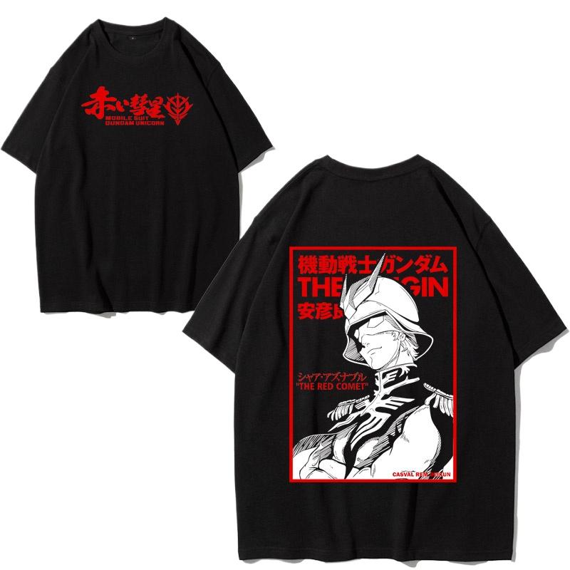 

Japanese Anime Mobile Soldier Gundam Shortsleeved Red Comet Xiaya Tshirt Unisexs and Womens TwodiUnisexsional Peripheral Clothes 4XL