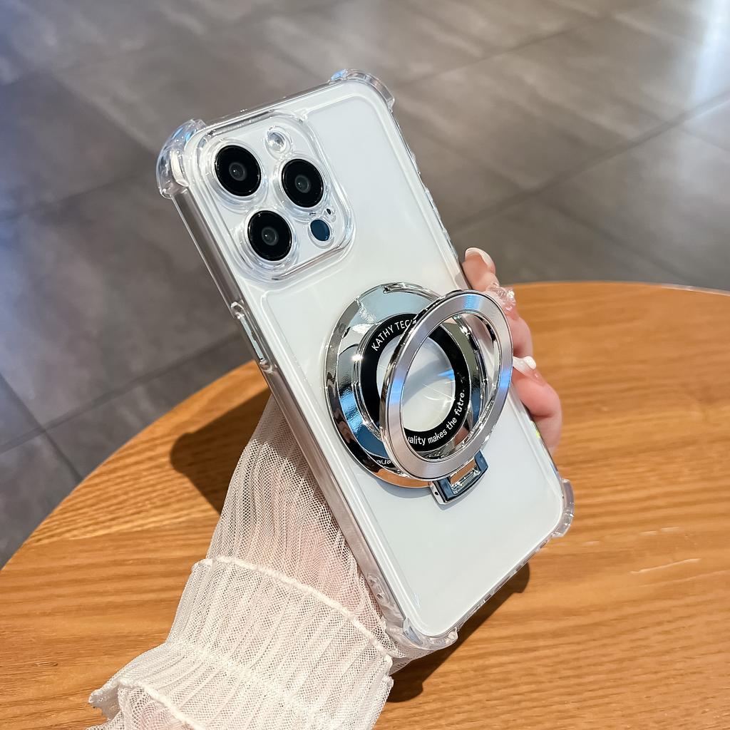 Luxury Magnetic Plating Stand Shockproof Clear Case  For iPhone 17 16 15 14 13 12 11 Pro Max Plus Shockproof Acrylic Back Cover