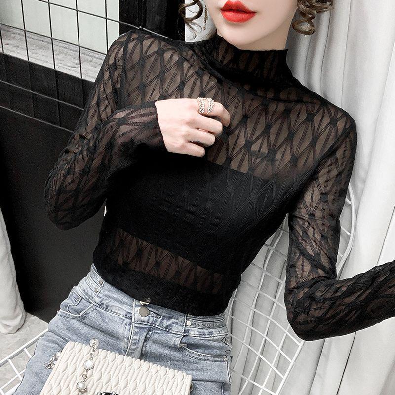 

Women s White High-Neck Lace Top with Velvet Lining – Fashionable and Warm for Autumn/Winter S (70-85 jin)