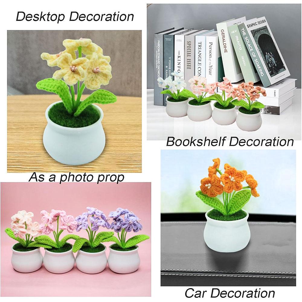 DIY Handwoven Mini Potted Flower Rose Tulip Daisy Office Desktop Ornamental Plant Woolen Thread Finished Product Home Decoration