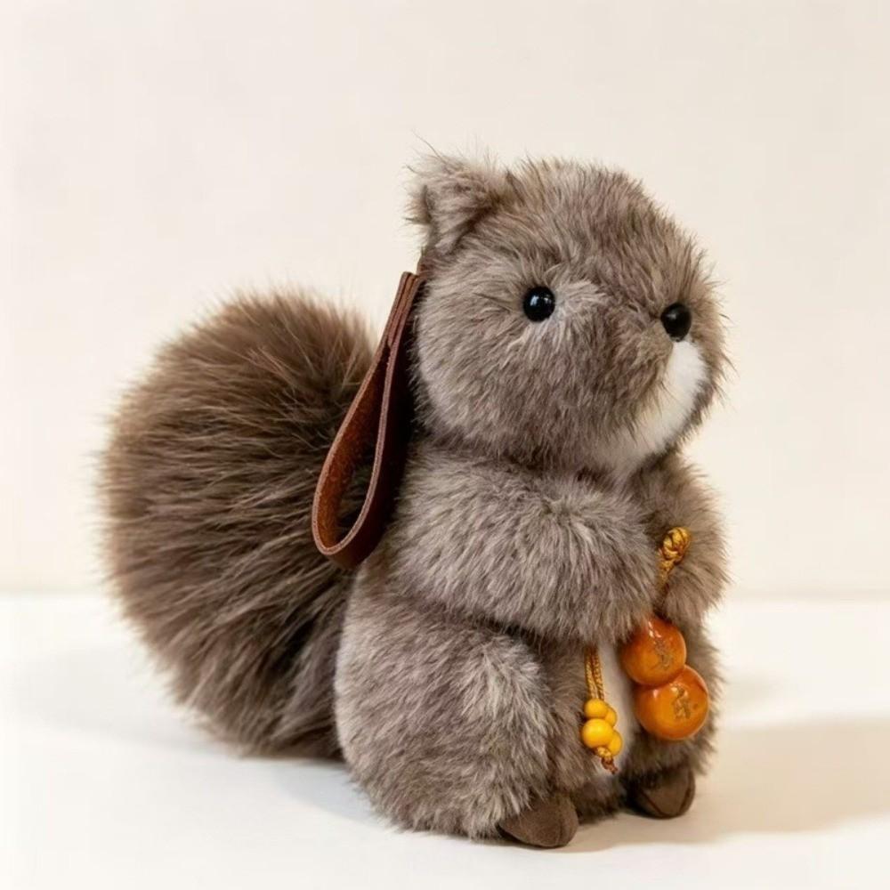 Plush Squirrel Plush Rabbit Keychain Fluffy Plush Bunny Bag Pendant Car Key Ring