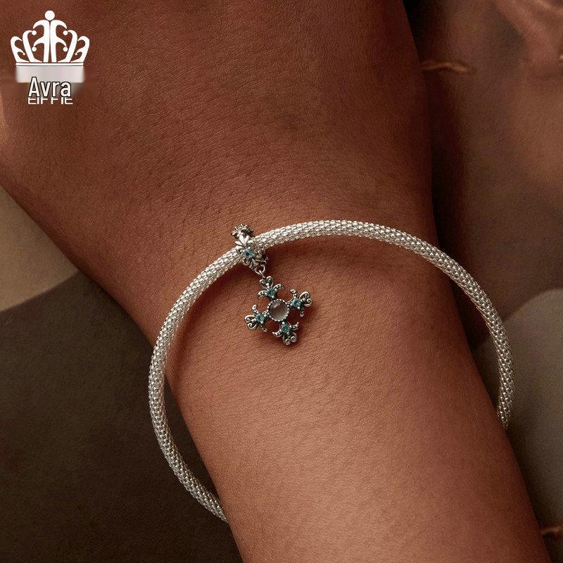 Retro Iris Cross Pendant in S925 Sterling Silver with Platinum-Plated Beads for DIY Jewelry