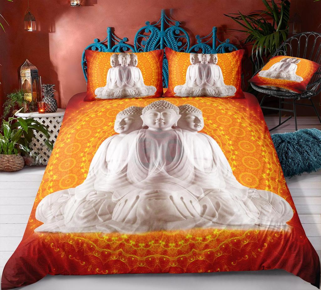 Buddha Creative Printing Bedding Set Personalized Design Quilt Cover and Pillowcase Full-size Microfiber Comfortable Home Decoration