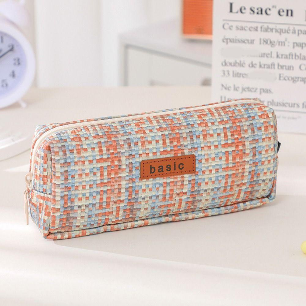 Large Capacity Woven Pencil Case INS Simplicity Pen Bag Cosmetic Storage Bag  Student Supplies