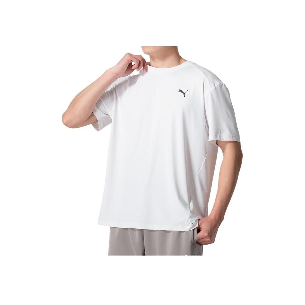 Puma Einfarbig Locker Geschnitten Rundhalsausschnitt Kurzarm Überschnittene Schultern T-Shirt Unisex T-Shirt Weiß 682915-02