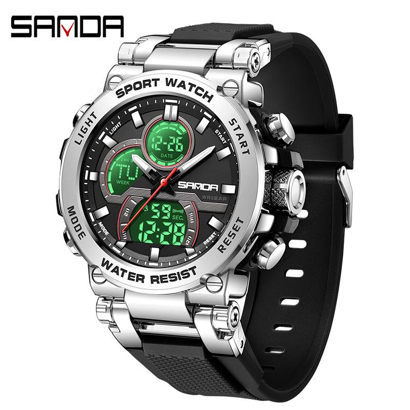 SANDA Watch Cool Trend Multifunctional Sports Waterproof Dual Display Electronic Watch