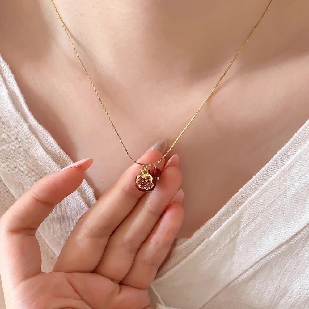 Collier pendentif grenade mignon Choker rouge clavicule Boucles d'oreilles fruitées tendance Quotidien