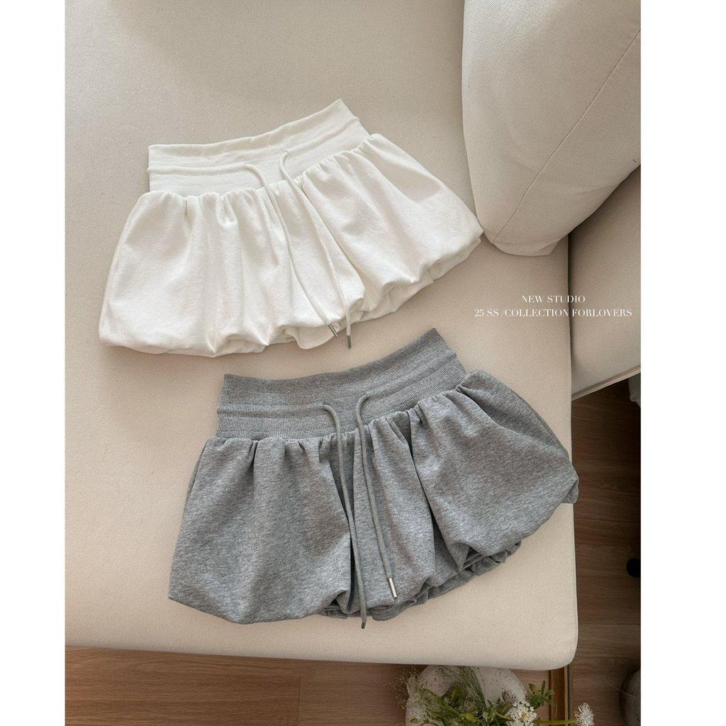 2025 Women's White Floral Elastic Mid-Waist A-line Skort - Casual Summer Half Skirt