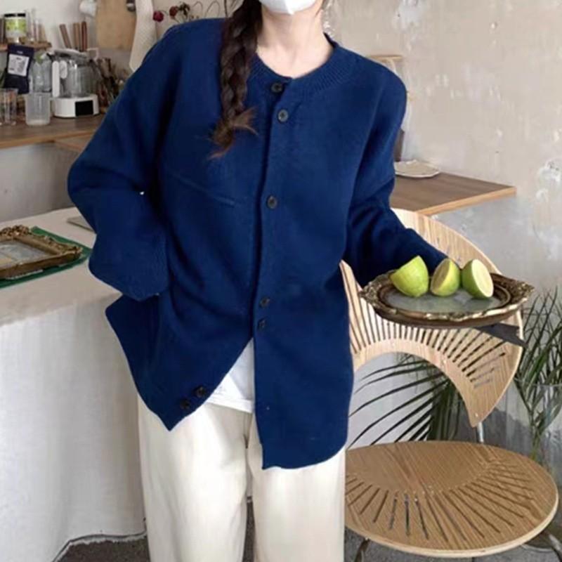 Gray loose lazy wind knitted cardigan women's spring and autumn soft waxy sweater jacket design top