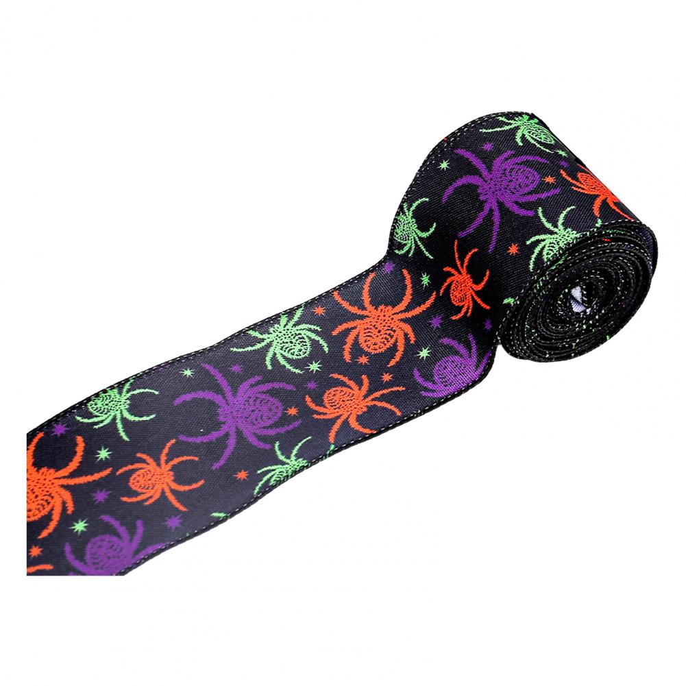 Halloween Themed Ribbon Halloween Wired Edge Ribbons Bat Spider Pumpkin Witch Hat Skull Decorative Ribbon for Diy Craft Floral