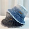 Spring New Gradual Change Raw Edge Washed Denim Bucket Hat Women's Leisure Sunshade Sunscreen Hat Women's Bucket Hat