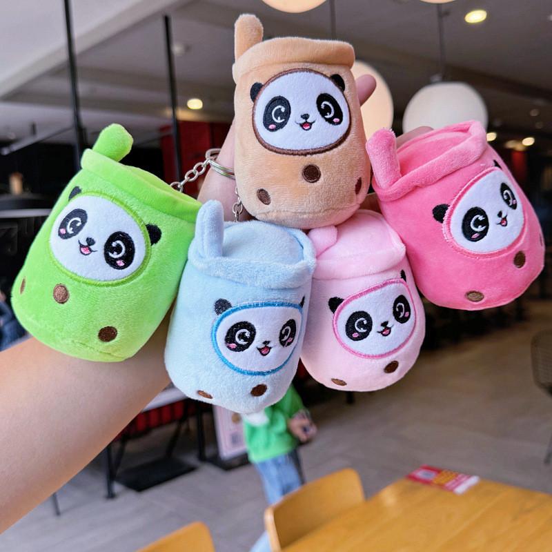Cute Cartoon Panda Rabbit Fruit Milk Tea Cup Plush Toy Pendant Keychain Kids For