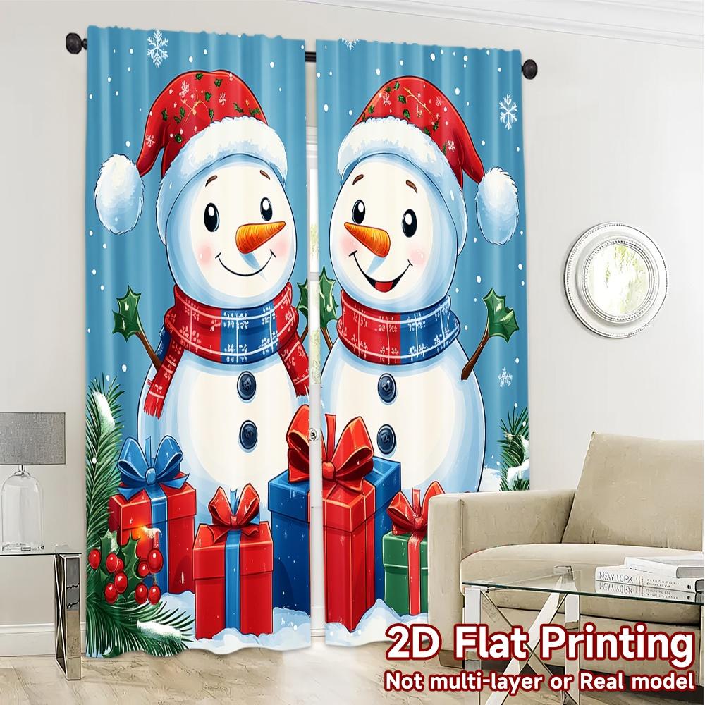 2pcs,Curtains Cute Snowmen Christmas Holiday_a (3) Contemporary Modern Curtains Semi-Sheer Curtains Decorations Outdoor Use for