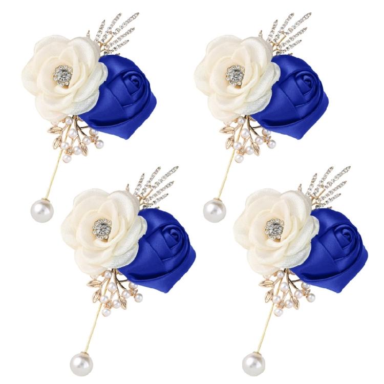 4PCS Camellia Rose Wedding Corsage Boutonniere Flower Brooch Pin For Bridal Shower Dinner Parties Formal Event Wear
