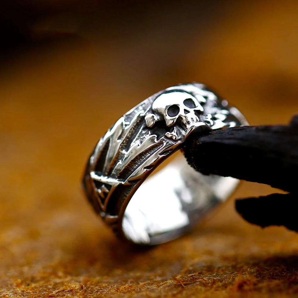 Vintage Gothic Skull Rings for Men Women Punk Hip Hop Party Skull Stainless Steel Ring Fashion Jewelry Gift Wholesale Size 7-13