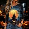 Damen Halloween Print Langarm Rundhals Pullover T-Shirt für den Herbst
