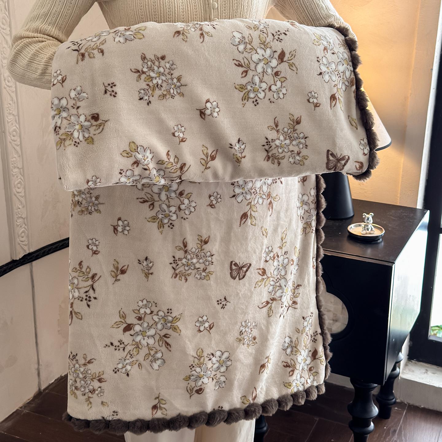 

Новое изделие от комков шерсти в французском ретро-стиле, молочный флис, двухслойное одеяло, домашний плед-шаль на все сезоны 120x150cm 1pcs