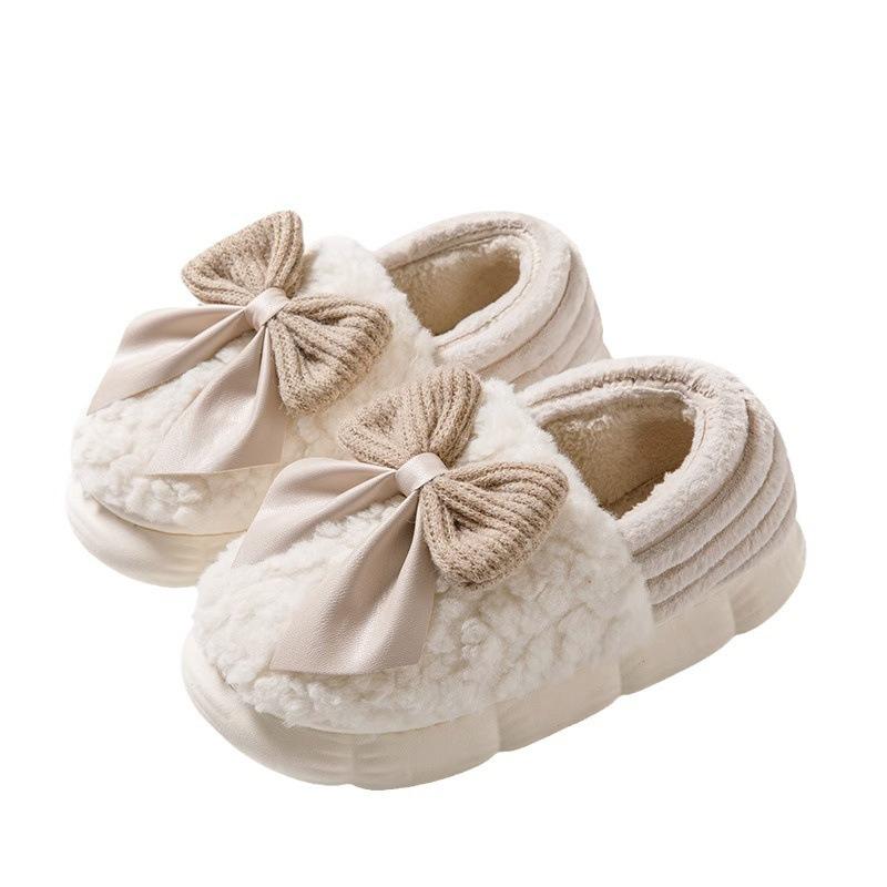 Autumn and winter bag heel warm bow cotton shoes thick sole non-slip non-smelly feet women's home shoes thick soft confinement cotton shoes