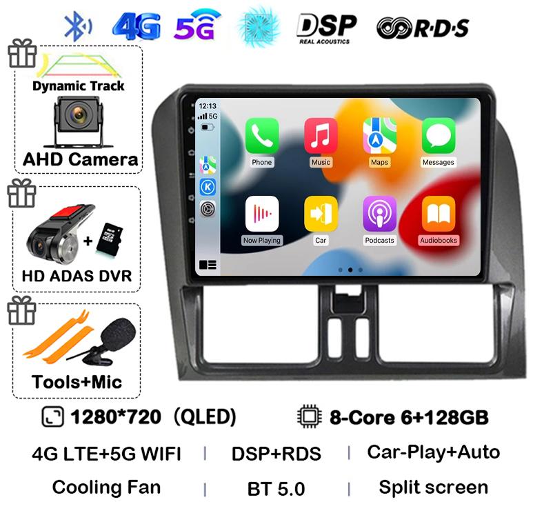 Android 14 Carplay Auto For Volvo XC60 2009-2017 Car Radio Multimedia GPS Navigation Video Player Autoradio Stereo Head Unit DSP