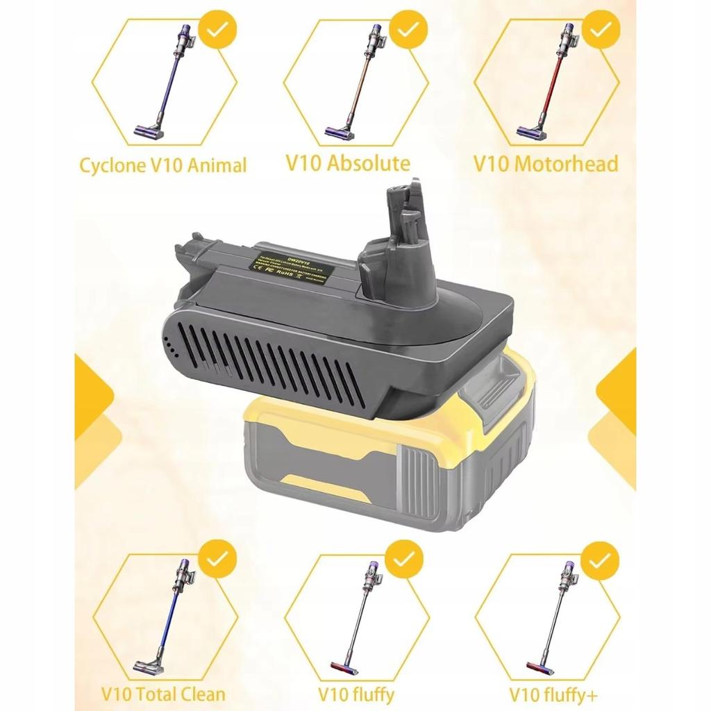 Rosfix Adapter do Akumulatora Dewalt 18/20V do Dyson V10 – Kompatybilność z Odkurzaczami Dyson V10 | Wytrzymała Konstrukcja z Tworzywa ABS