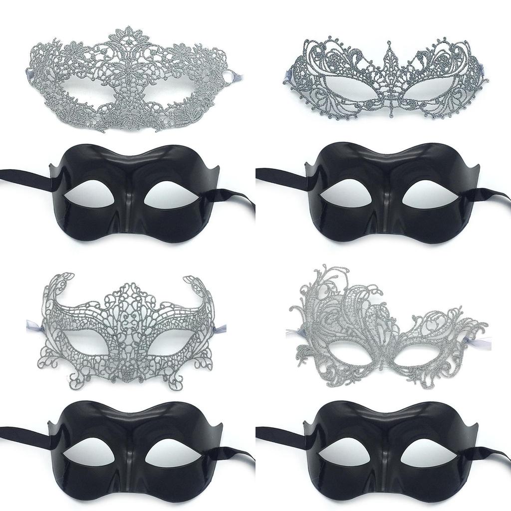 Halloween Half Face Lace Mask With Hollow Design For Couples Party Gift