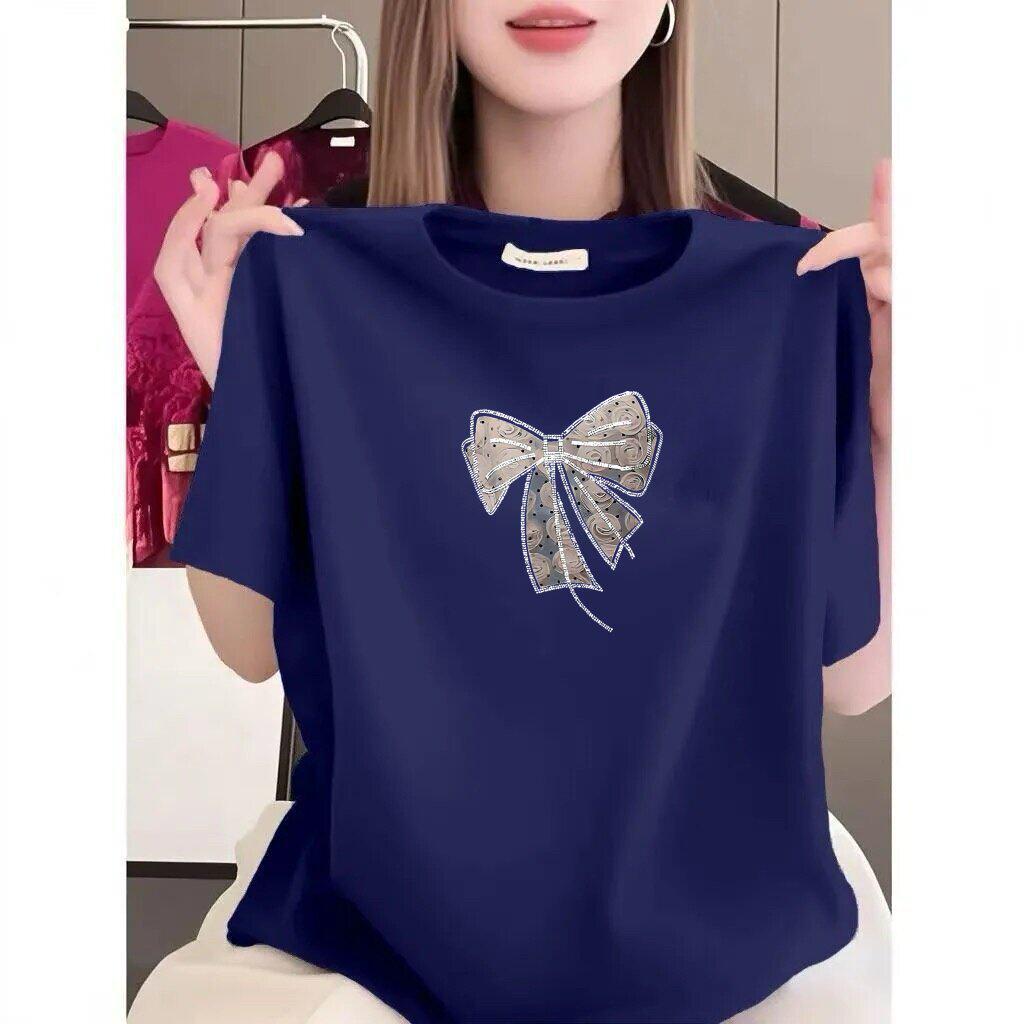 High-End Bow Print Short-Sleeve Women's T-Shirt - Summer Korean Style, Loose & Versatile Casual Top